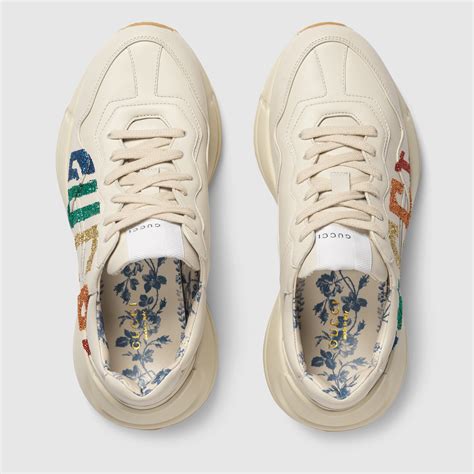 gucci glitter sneakers with studs|Gucci rhyton leather shoes.